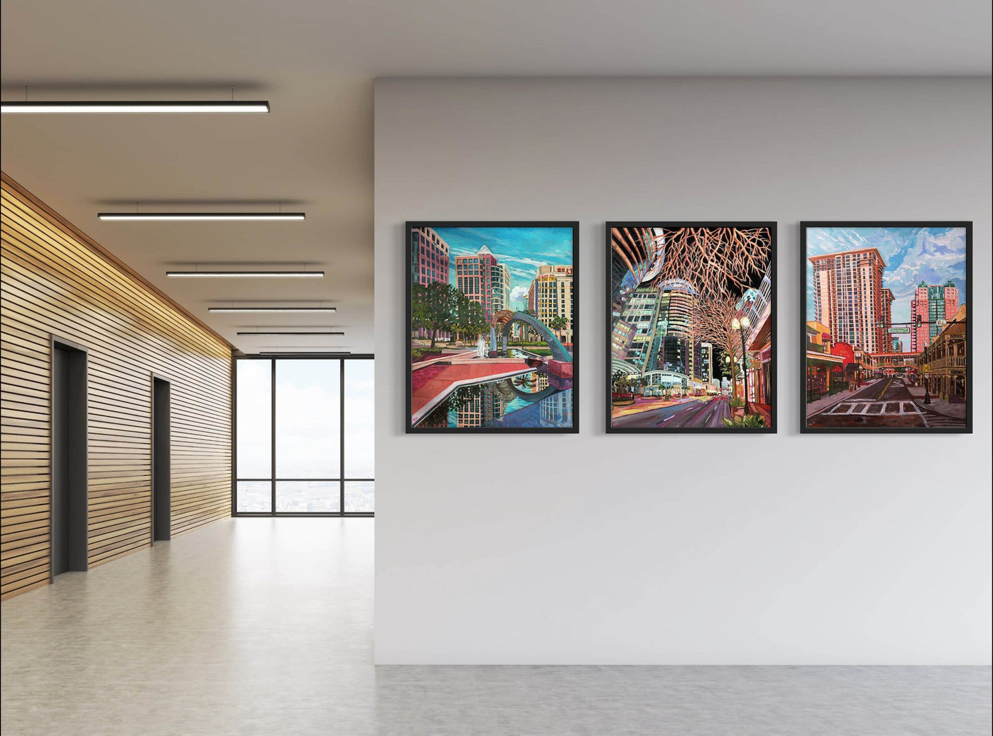 Cobb Plaza on Orange original painting of night on Orange Ave in downtown Orlando