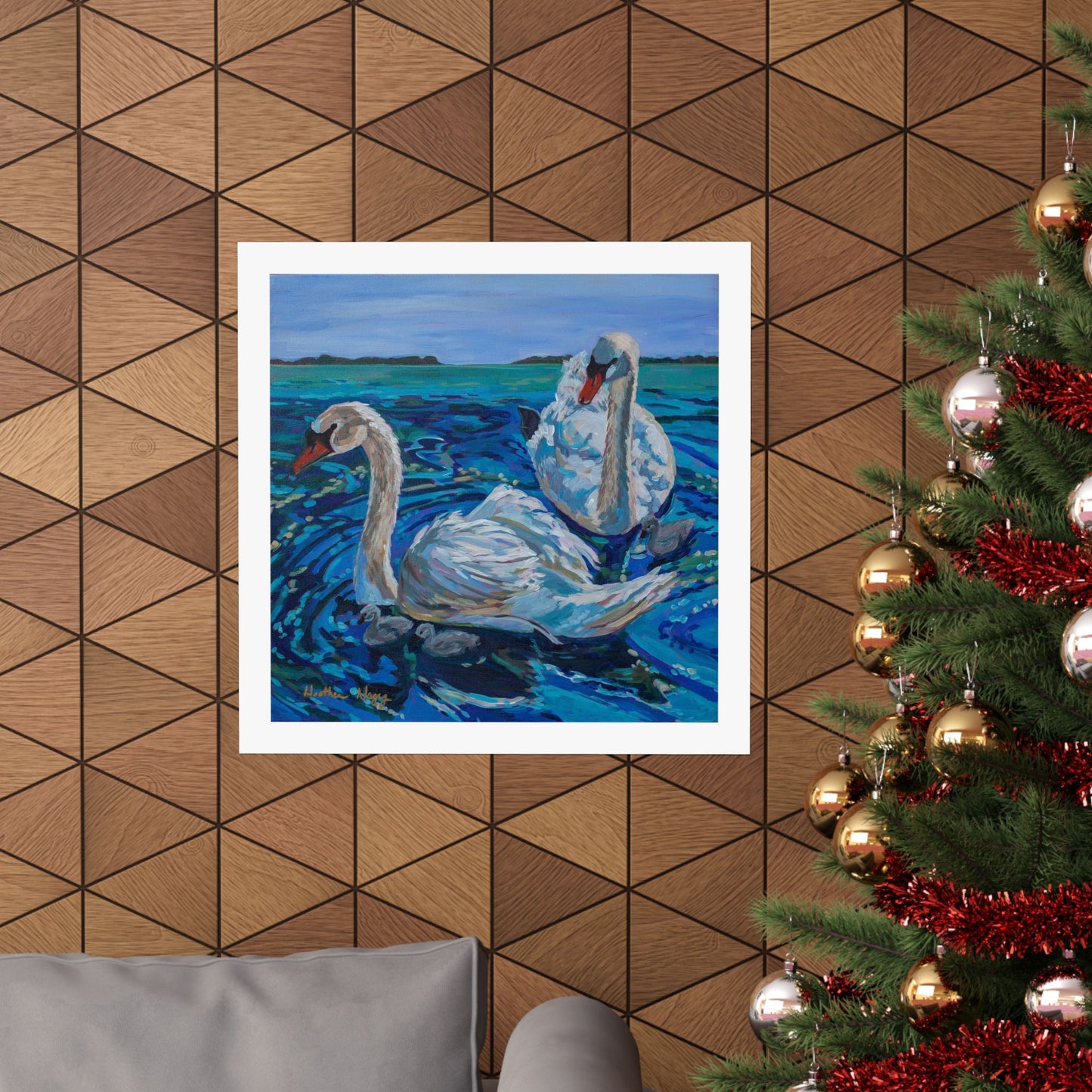 Mute Swan Family— Matte Paper Poster Reproduction