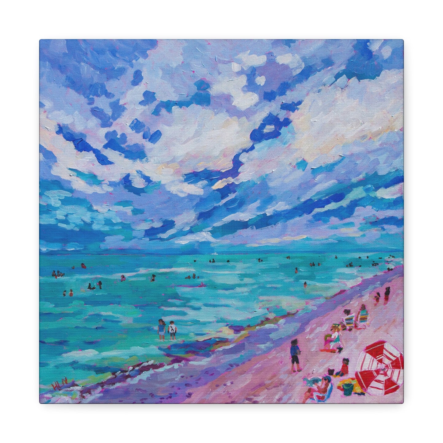 Busy Relaxing Beach Left Panel— Gallery Wrapped Canvas Reproductions