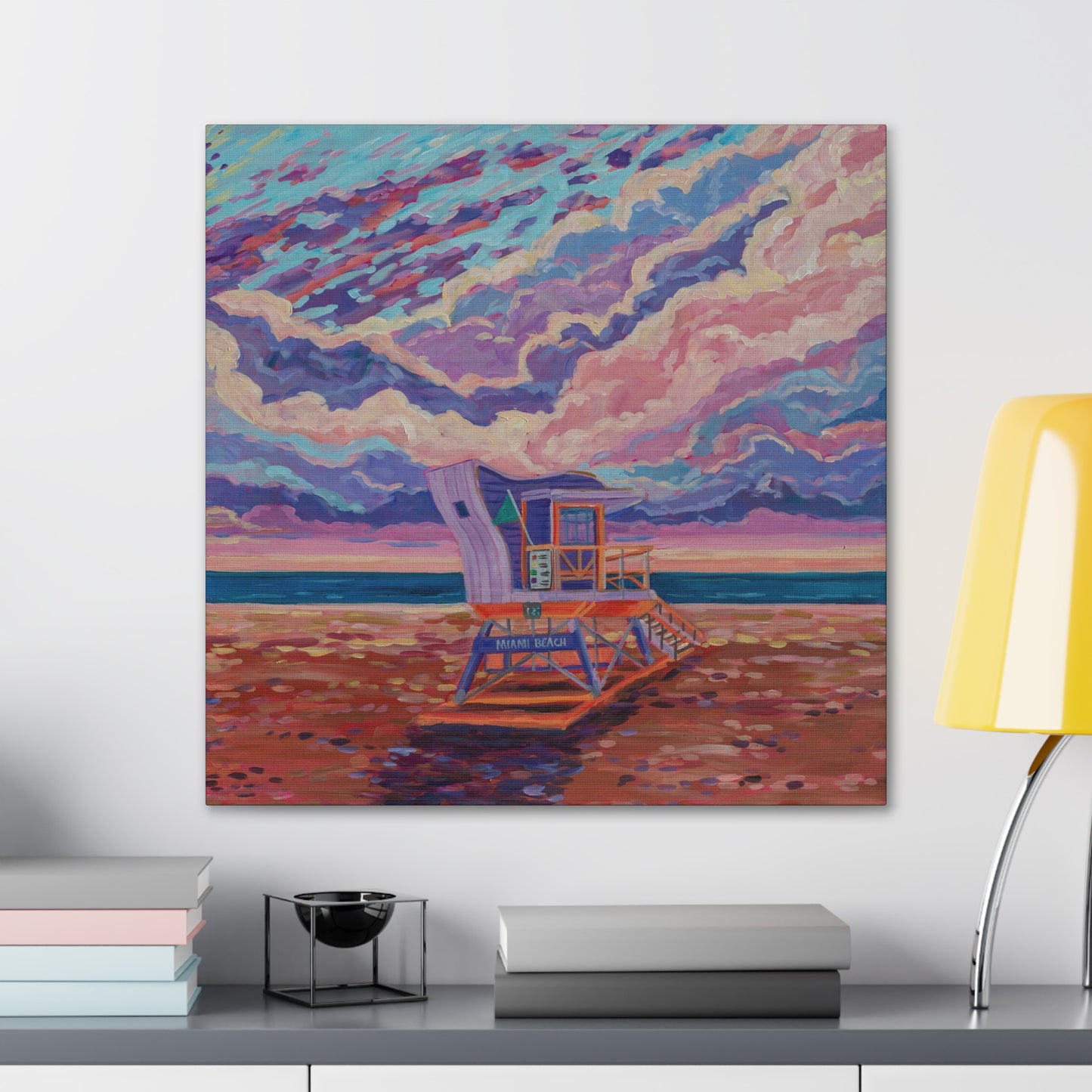 Purple lifeguard station Miami Beach— Gallery Wrapped Canvas Reproductions