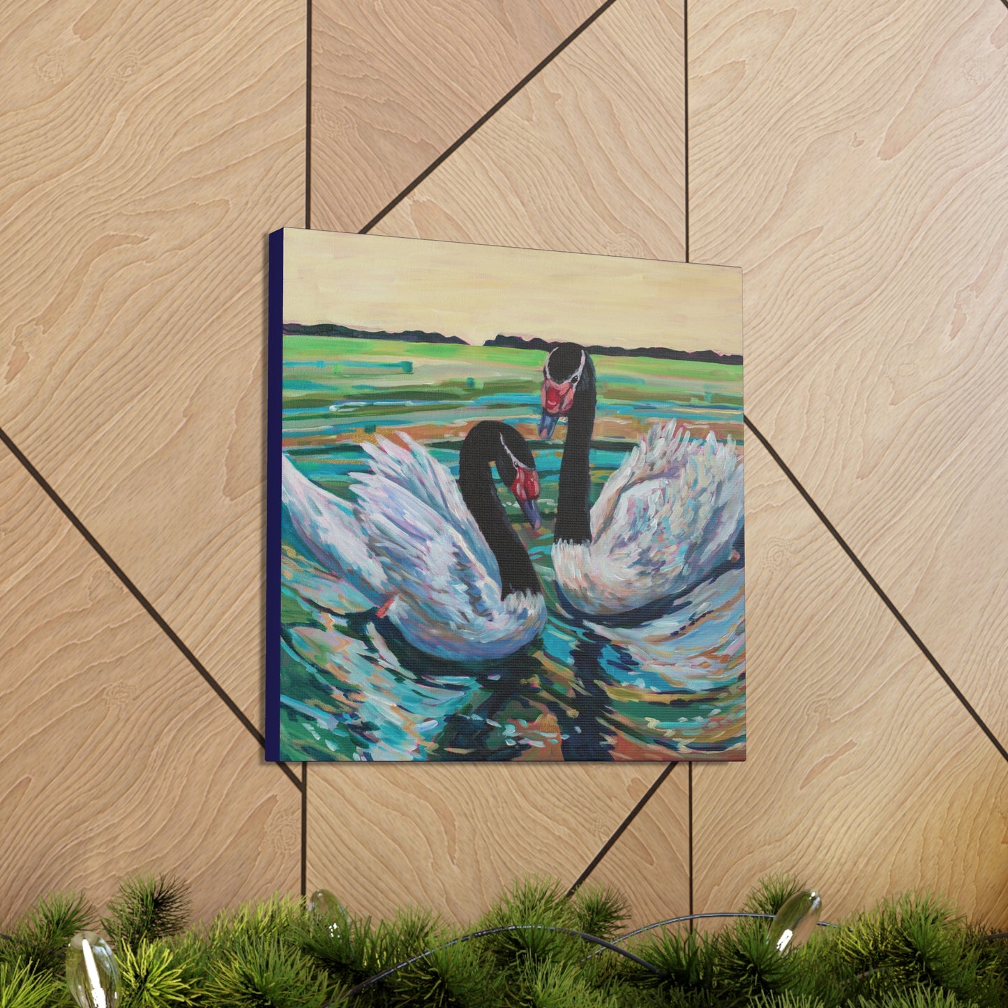 Black Neck Swan Duo— Gallery Wrapped Canvas Reproduction