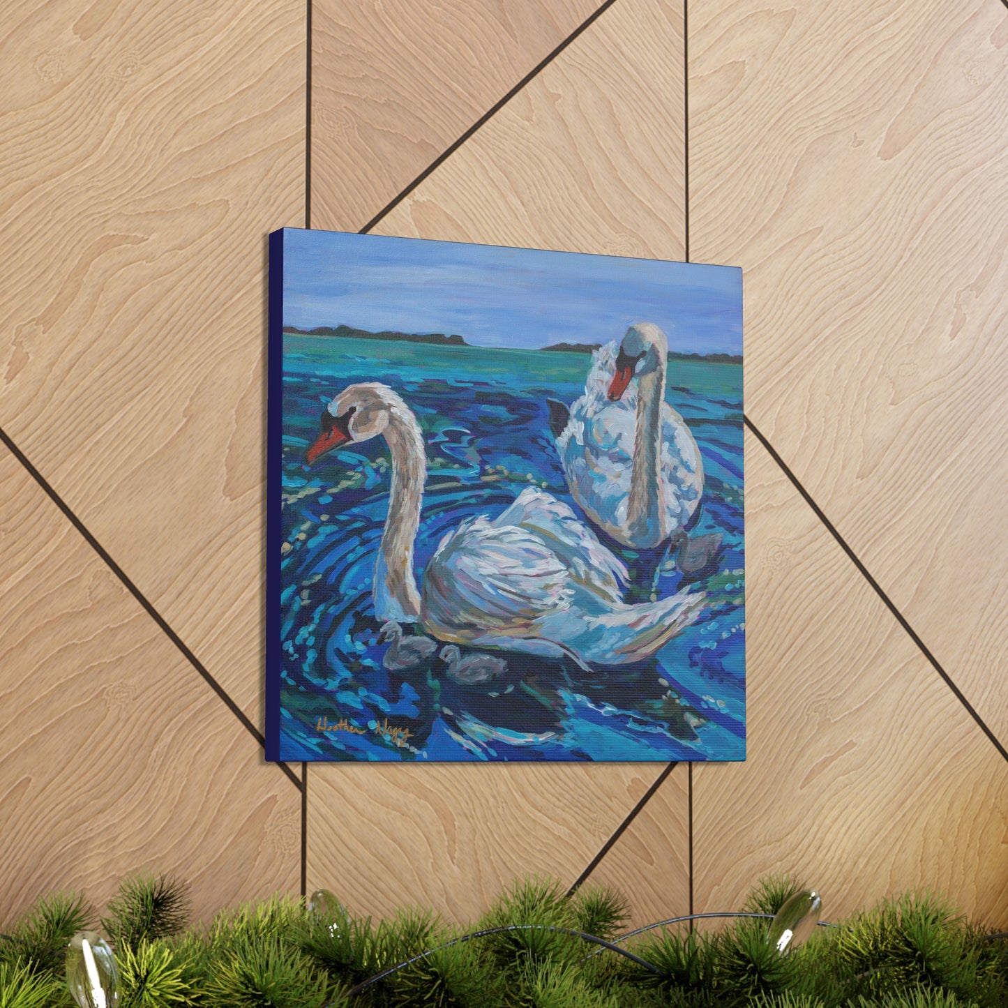 Mute Swan Family— Gallery Wrapped Canvas Reproduction