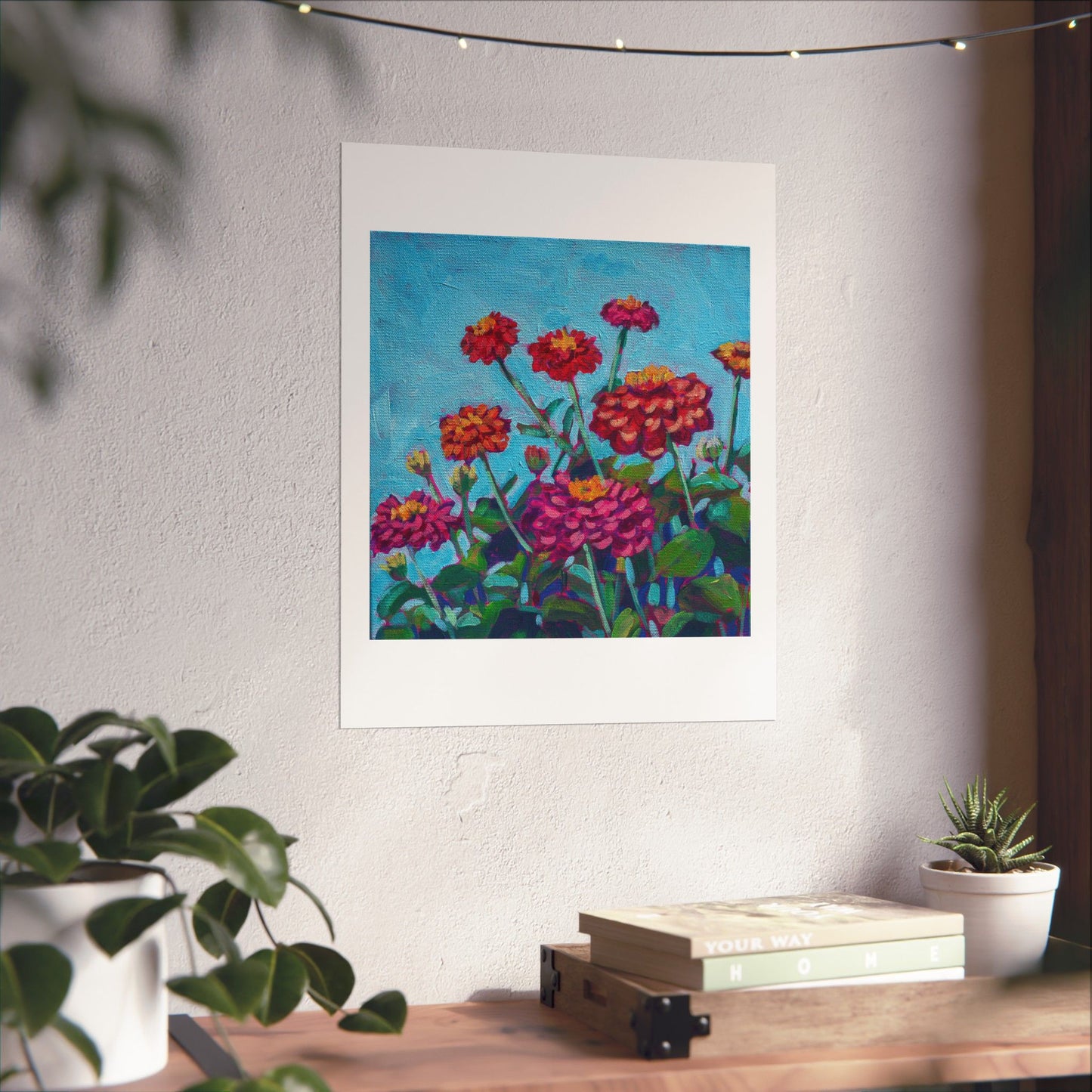 Happy Zinnias floral— Matte Paper Poster Reproduction