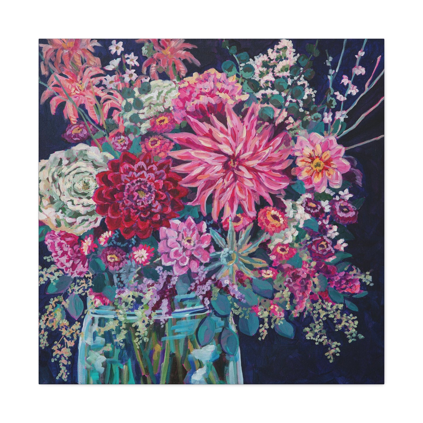 Warm Winter Floral Still Life— Gallery Wrapped Canvas Reproduction with navy edges