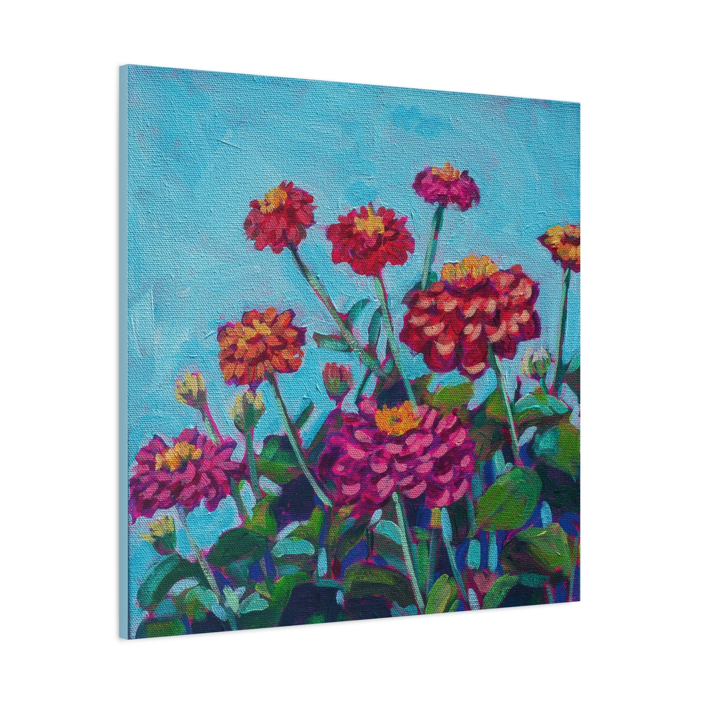 Happy Zinnias Floral—Matte Canvas, Stretched, 1.25"