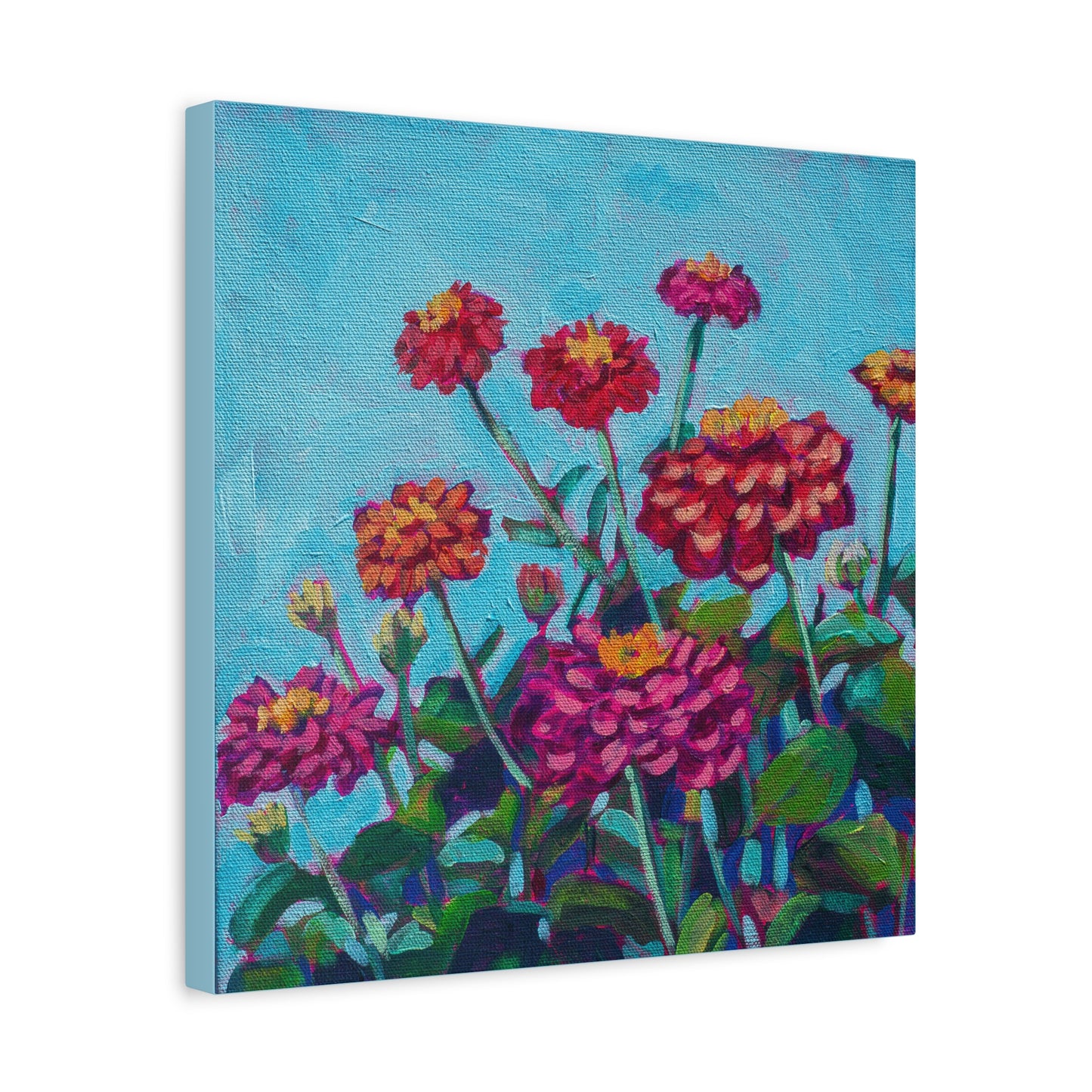 Happy Zinnias Floral—Matte Canvas, Stretched, 1.25"