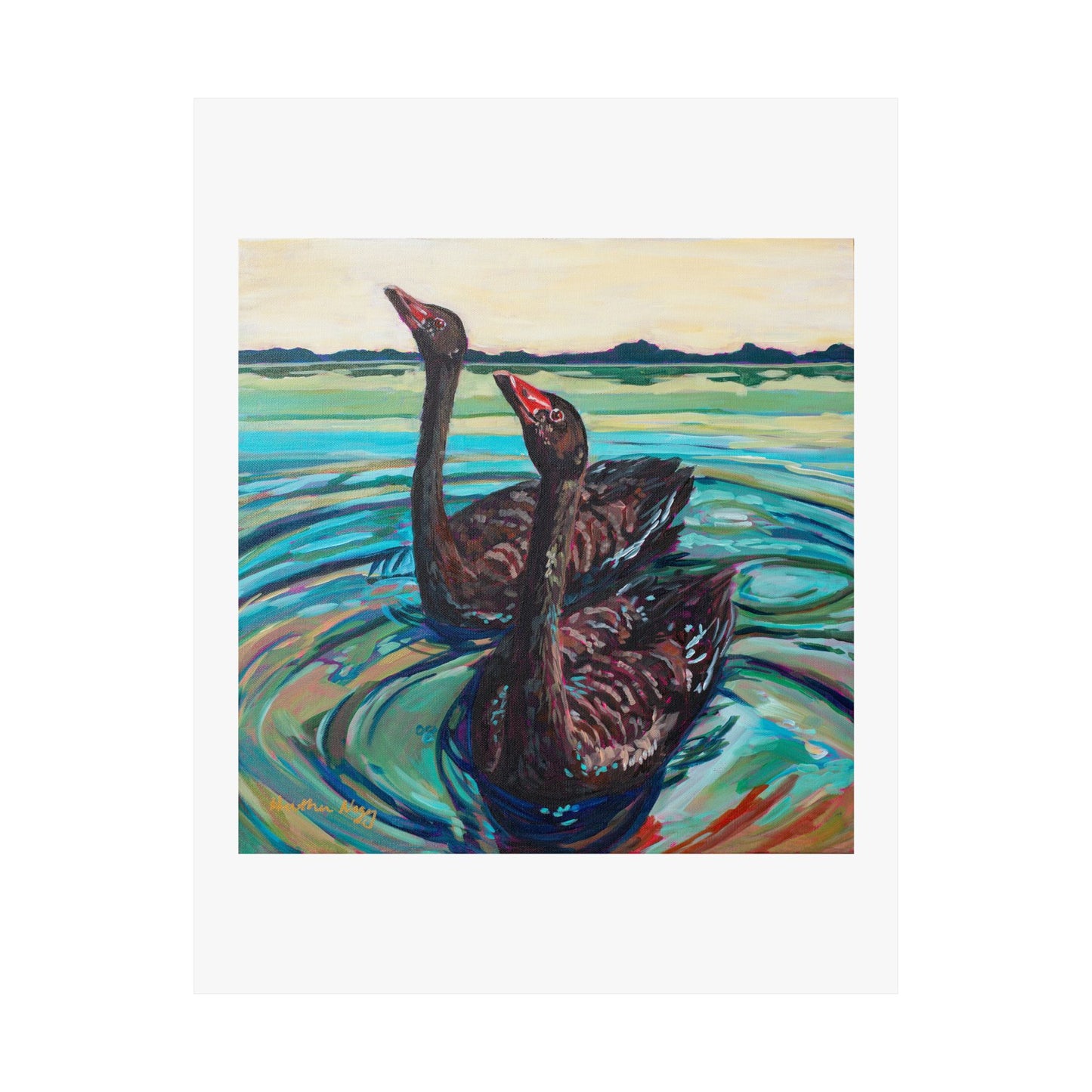 Black swan pair— Matte Paper Poster Reproduction