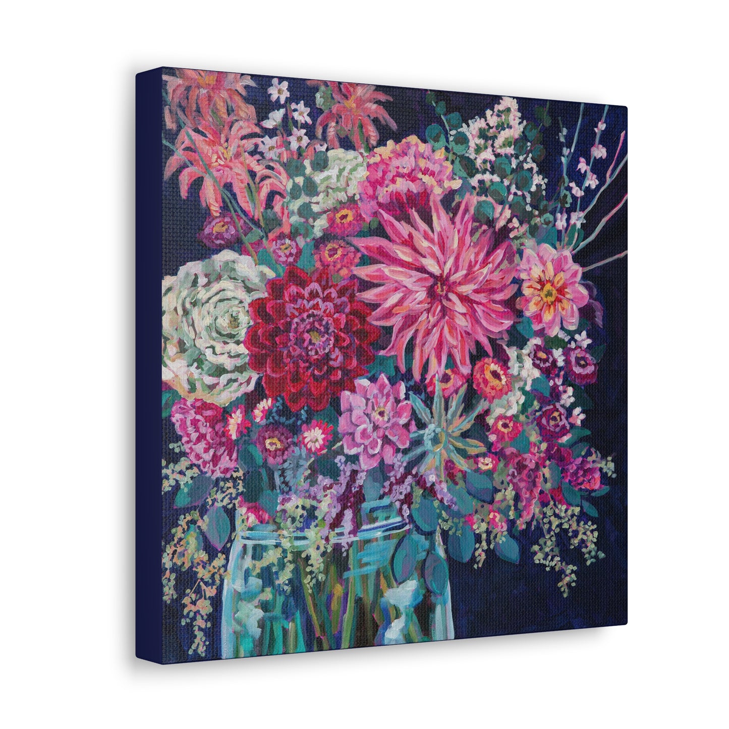 Warm Winter Floral Still Life— Gallery Wrapped Canvas Reproduction with navy edges
