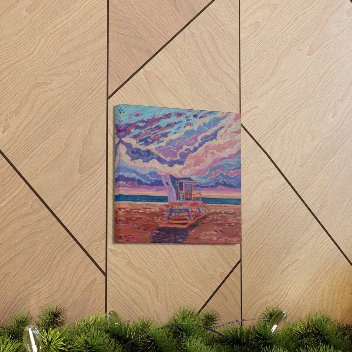 Purple lifeguard station Miami Beach— Gallery Wrapped Canvas Reproductions