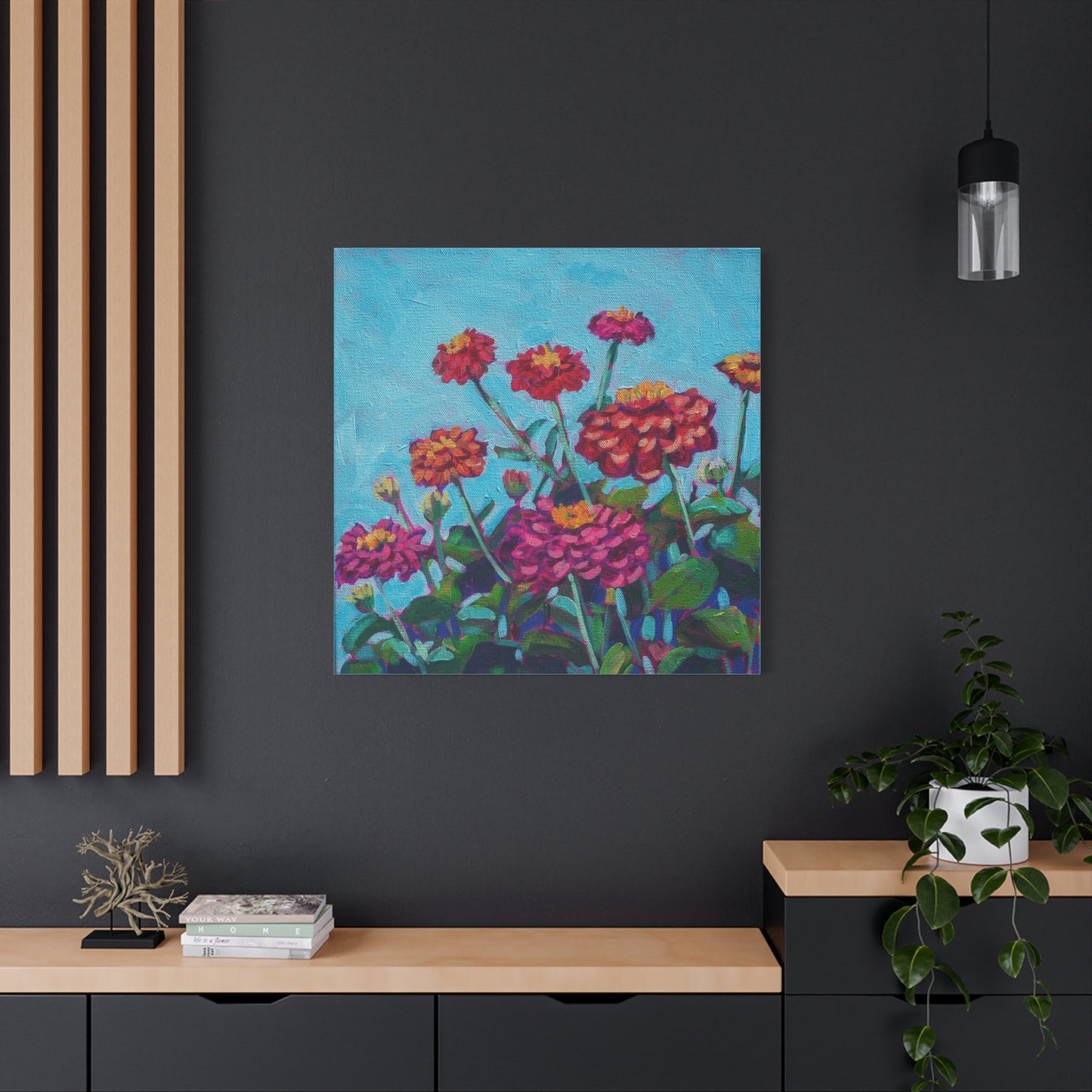 Happy Zinnias Floral—Matte Canvas, Stretched, 1.25"
