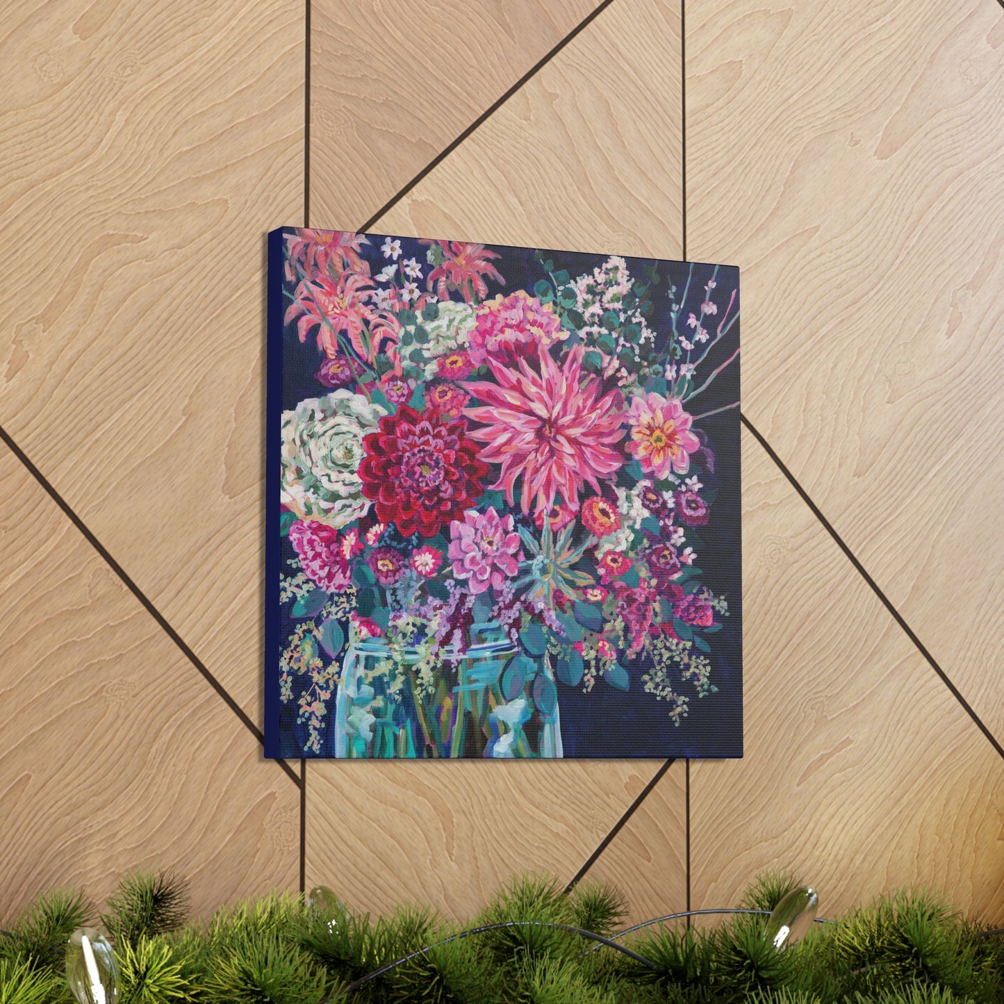 Warm Winter Floral Still Life— Gallery Wrapped Canvas Reproduction with navy edges