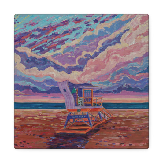 Purple lifeguard station Miami Beach— Gallery Wrapped Canvas Reproductions