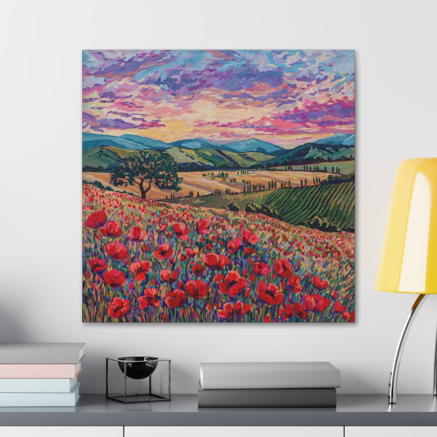 Tuscan Poppies and Poplars— Gallery Wrapped Canvas Reproduction