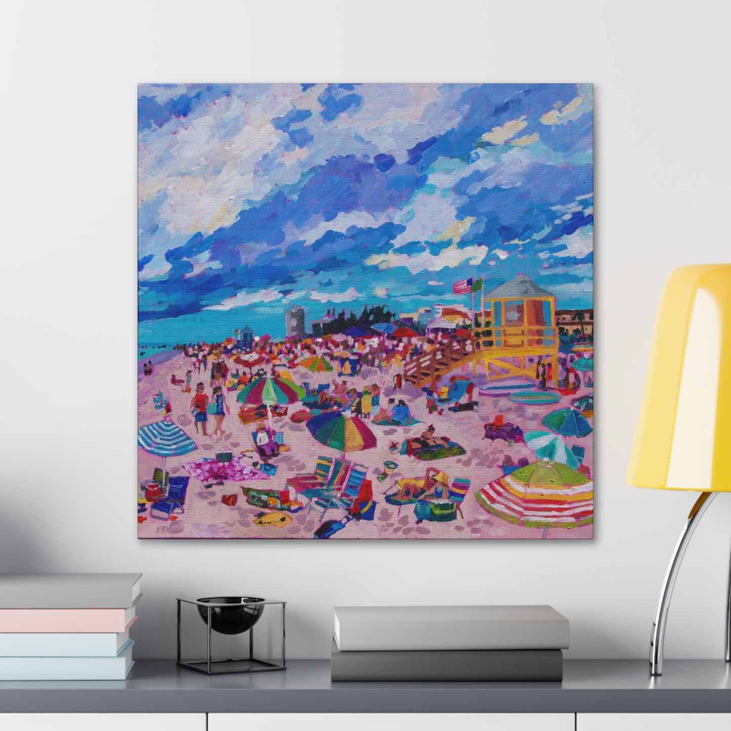 Busy Relaxing Beach Middle Panel— Gallery Wrapped Canvas Reproductions