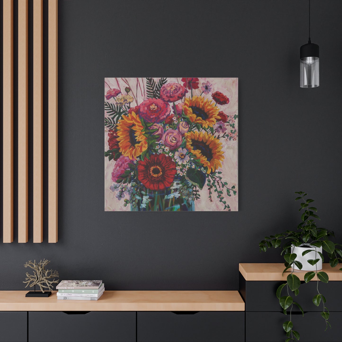 Sunflower and Zinnia Still Life —Matte Canvas, Stretched, 1.25"