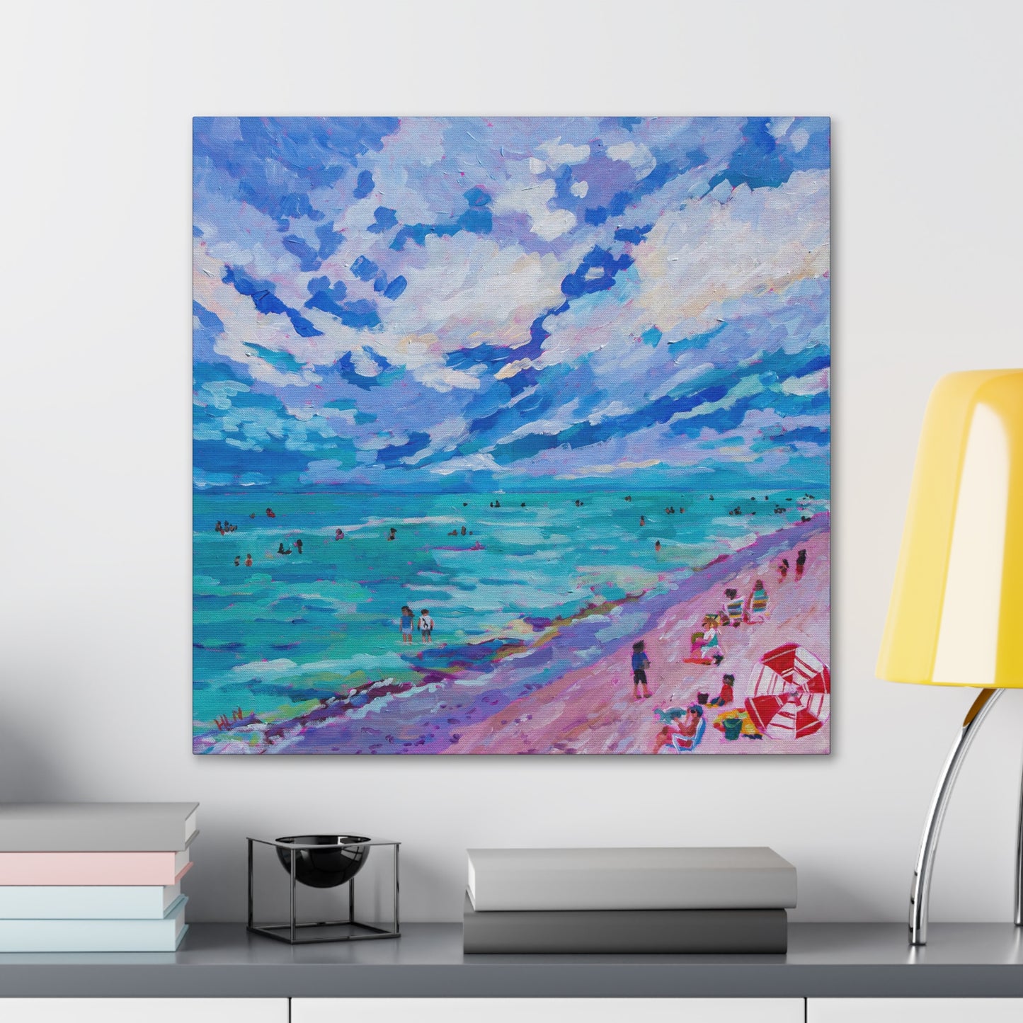 Busy Relaxing Beach Left Panel— Gallery Wrapped Canvas Reproductions