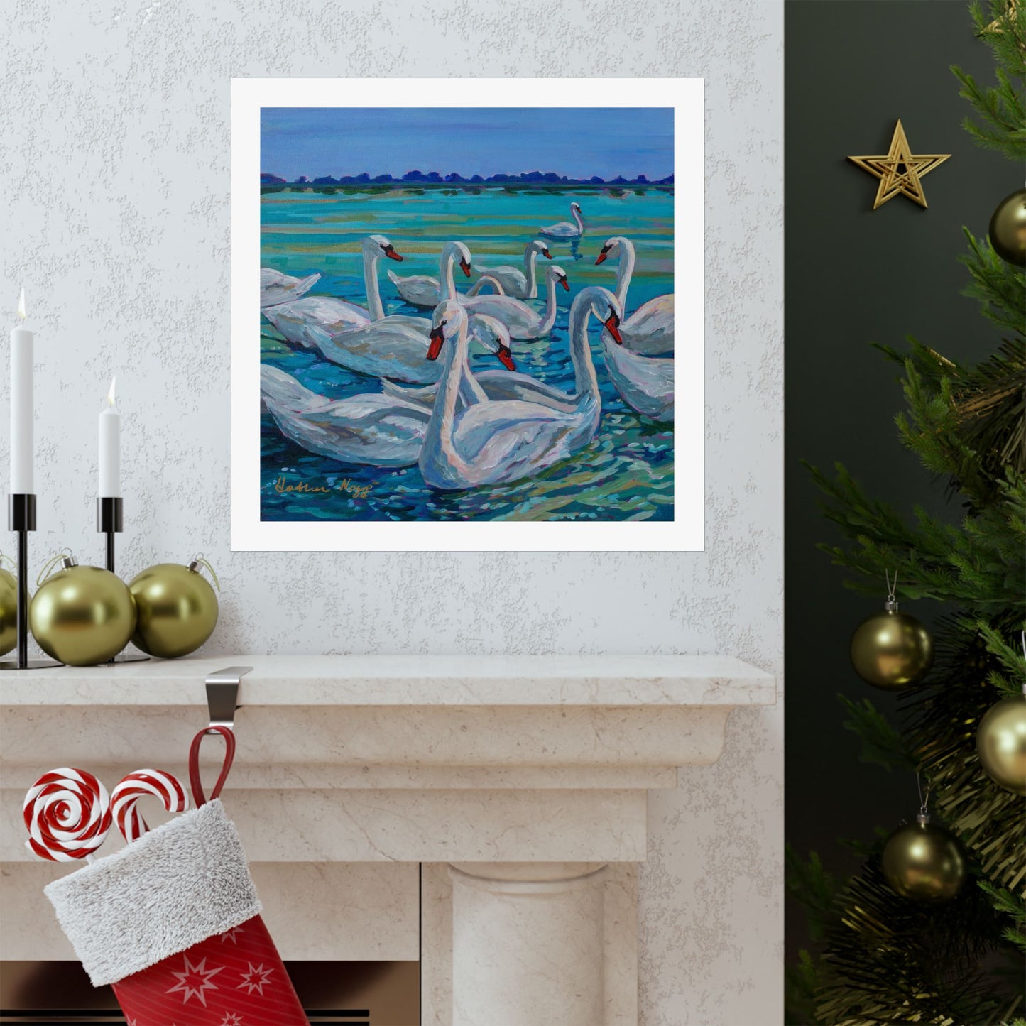 Bevy of Mute Swans— Matte Paper Poster Reproduction
