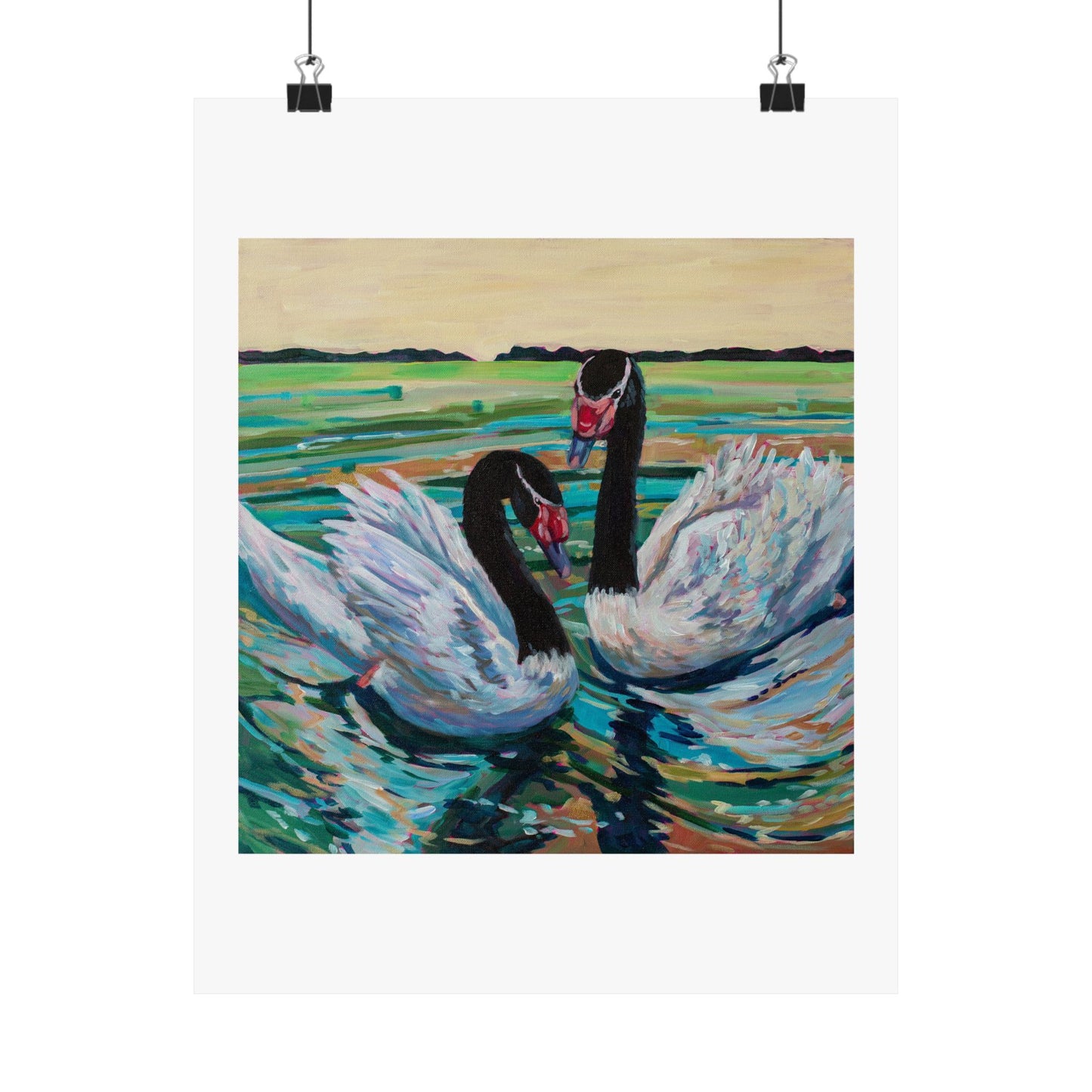 Black Neck Swan Duo— Matte Paper Poster Reproduction