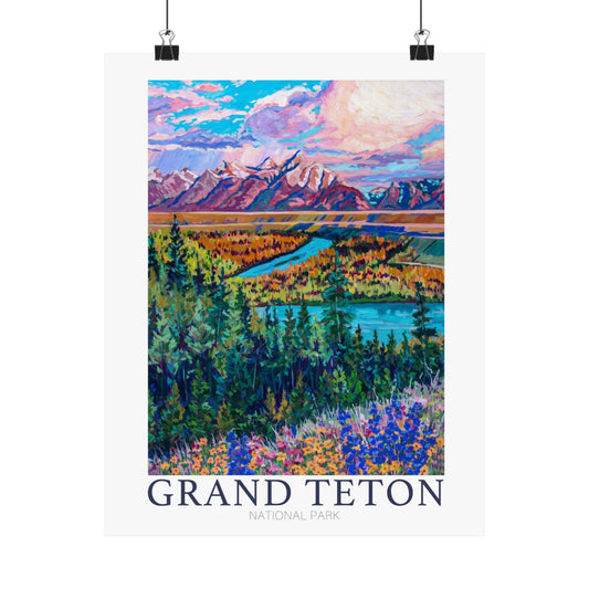 NP-8 | Grand Tetons National Park fine art print, Jackson Hole, Wyoming outdoor adventure lover souvenir poster, artist Heather Nagy