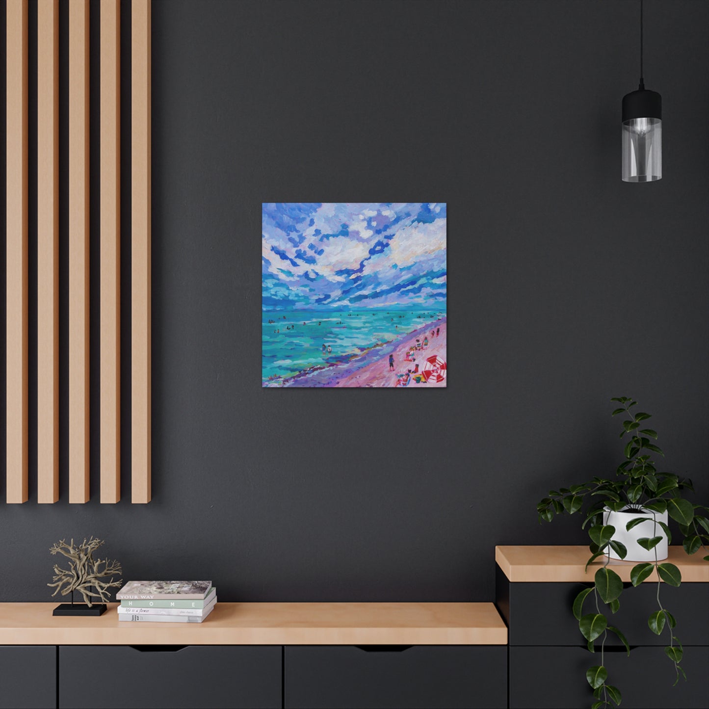 Busy Relaxing Beach Left Panel— Gallery Wrapped Canvas Reproductions