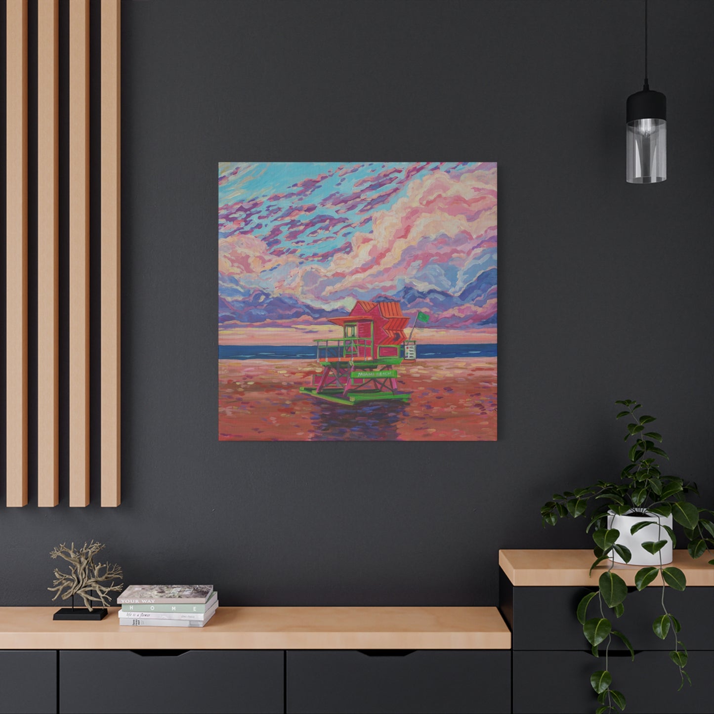 Pink lifeguard station Miami Beach—Matte Canvas, Stretched, 1.25"