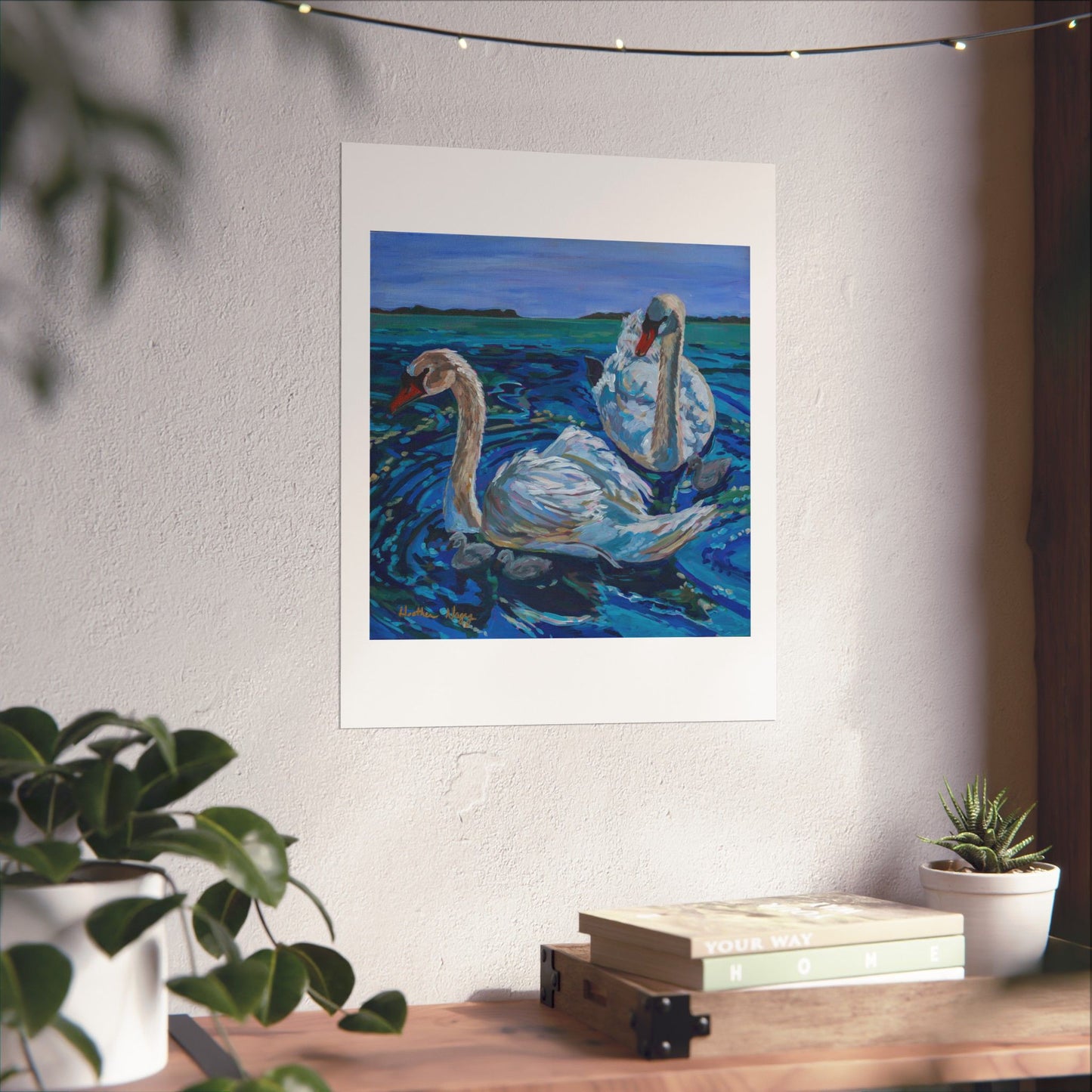 Mute Swan Family— Matte Paper Poster Reproduction