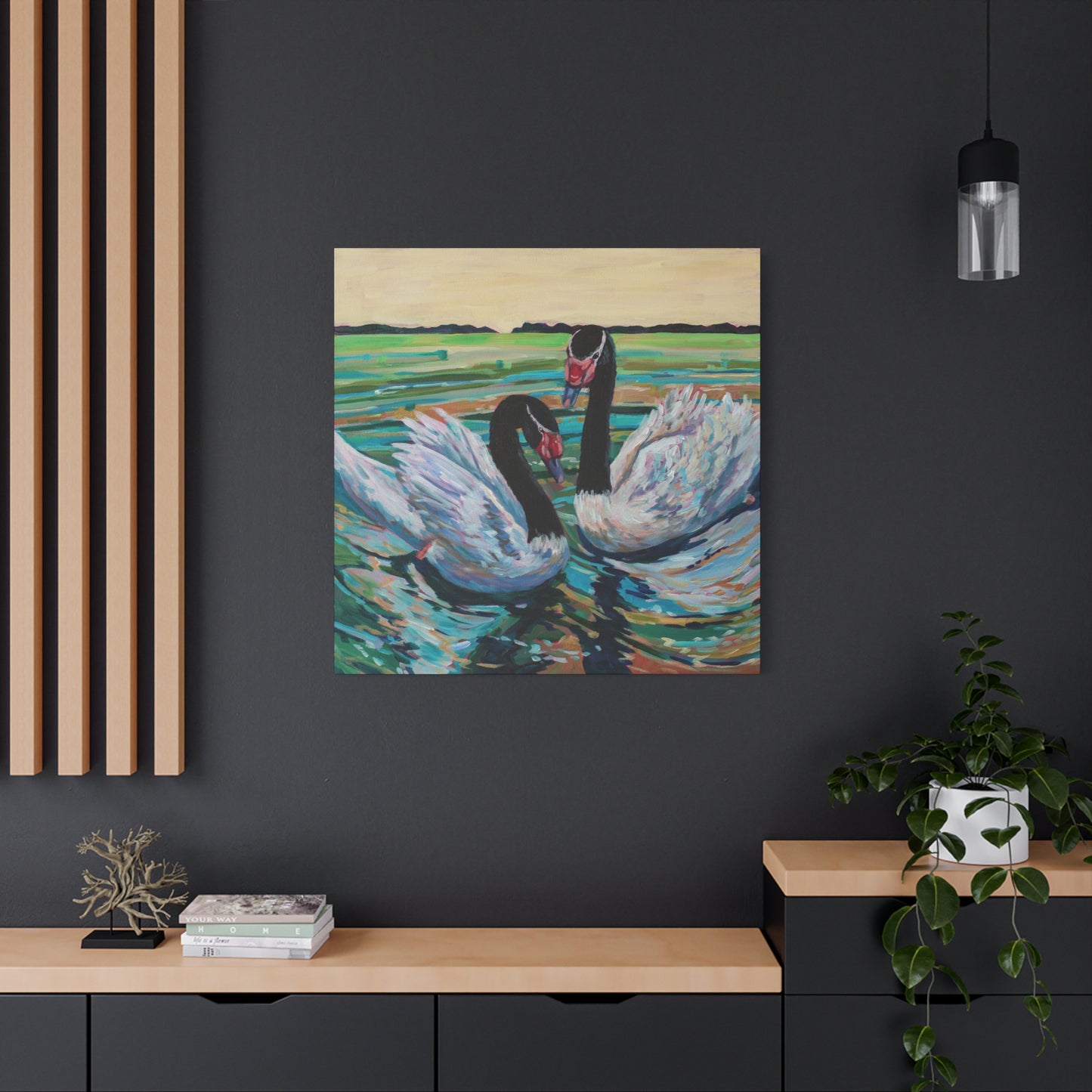 Black Neck Swan Duo—Matte Canvas, Stretched, 1.25"
