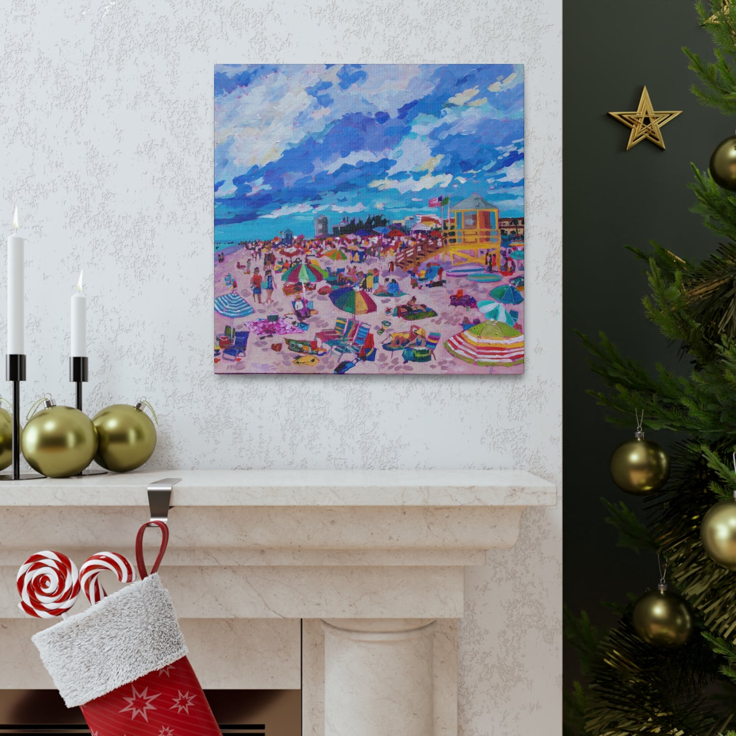 Busy Relaxing Beach Middle Panel— Gallery Wrapped Canvas Reproductions