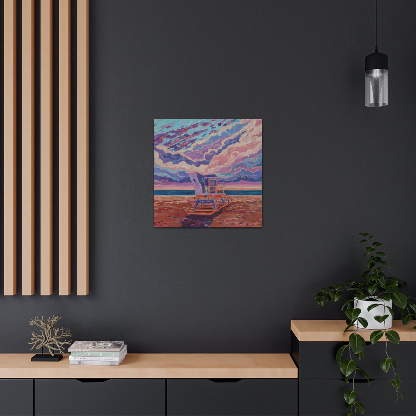 Purple lifeguard station Miami Beach— Gallery Wrapped Canvas Reproductions