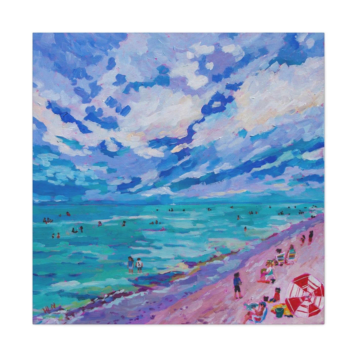 Busy Relaxing Beach Left Panel— Gallery Wrapped Canvas Reproductions