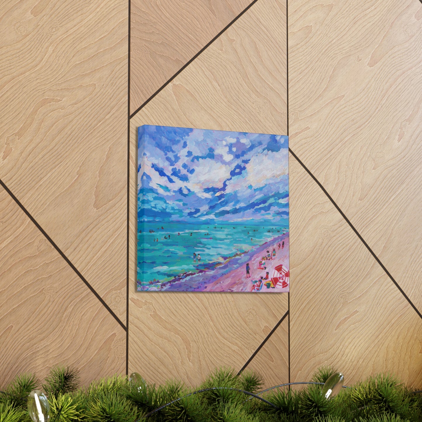 Busy Relaxing Beach Left Panel— Gallery Wrapped Canvas Reproductions