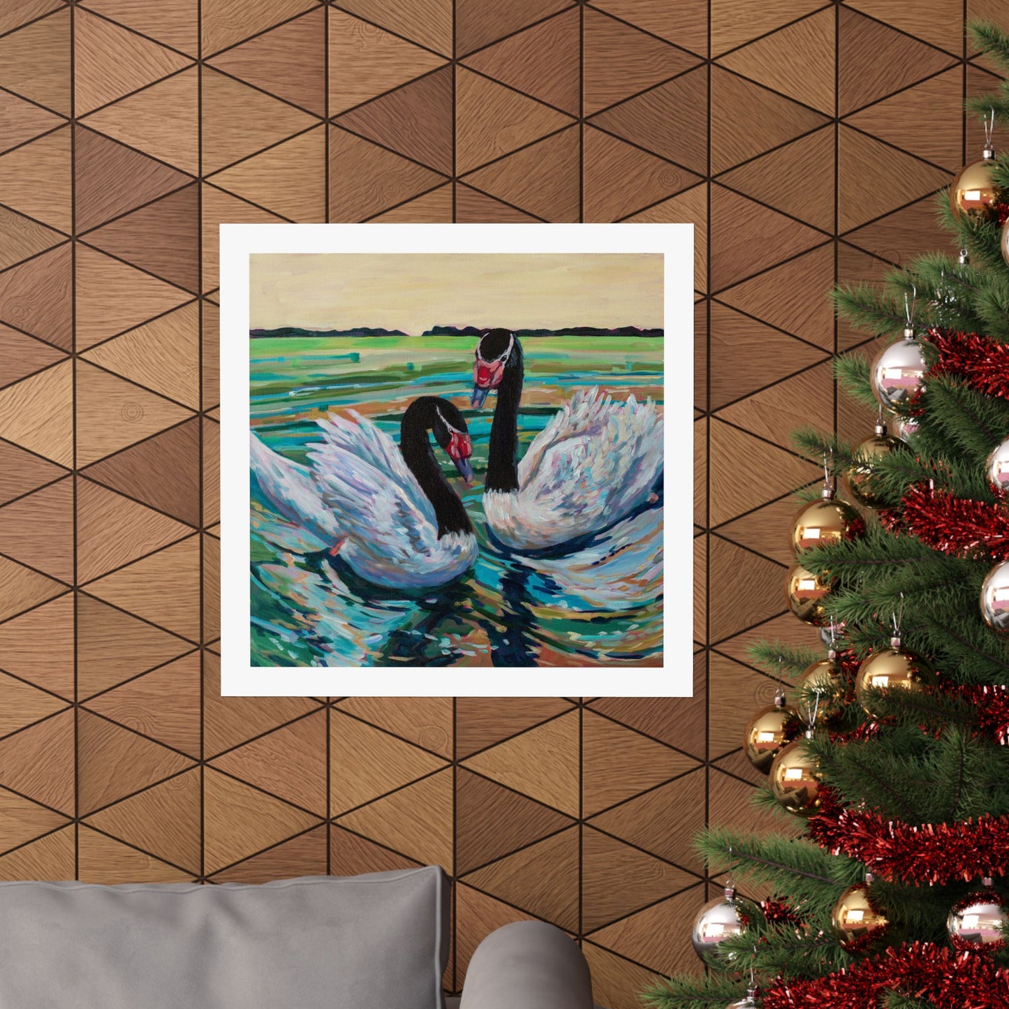Black Neck Swan Duo— Matte Paper Poster Reproduction