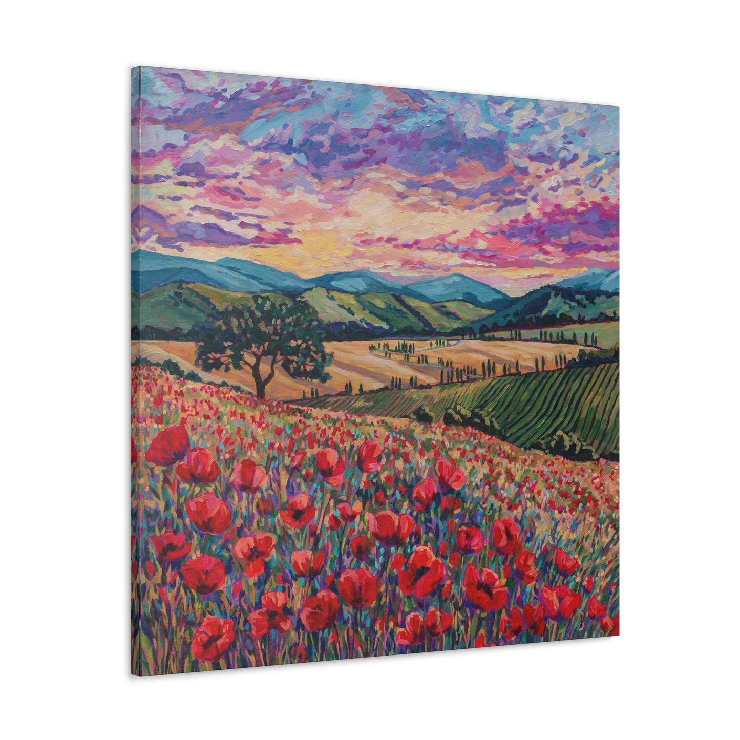 Tuscan Poppies and Poplars— Gallery Wrapped Canvas Reproduction