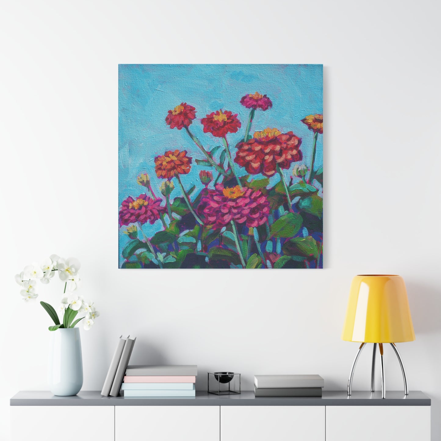 Happy Zinnias Floral—Matte Canvas, Stretched, 1.25"