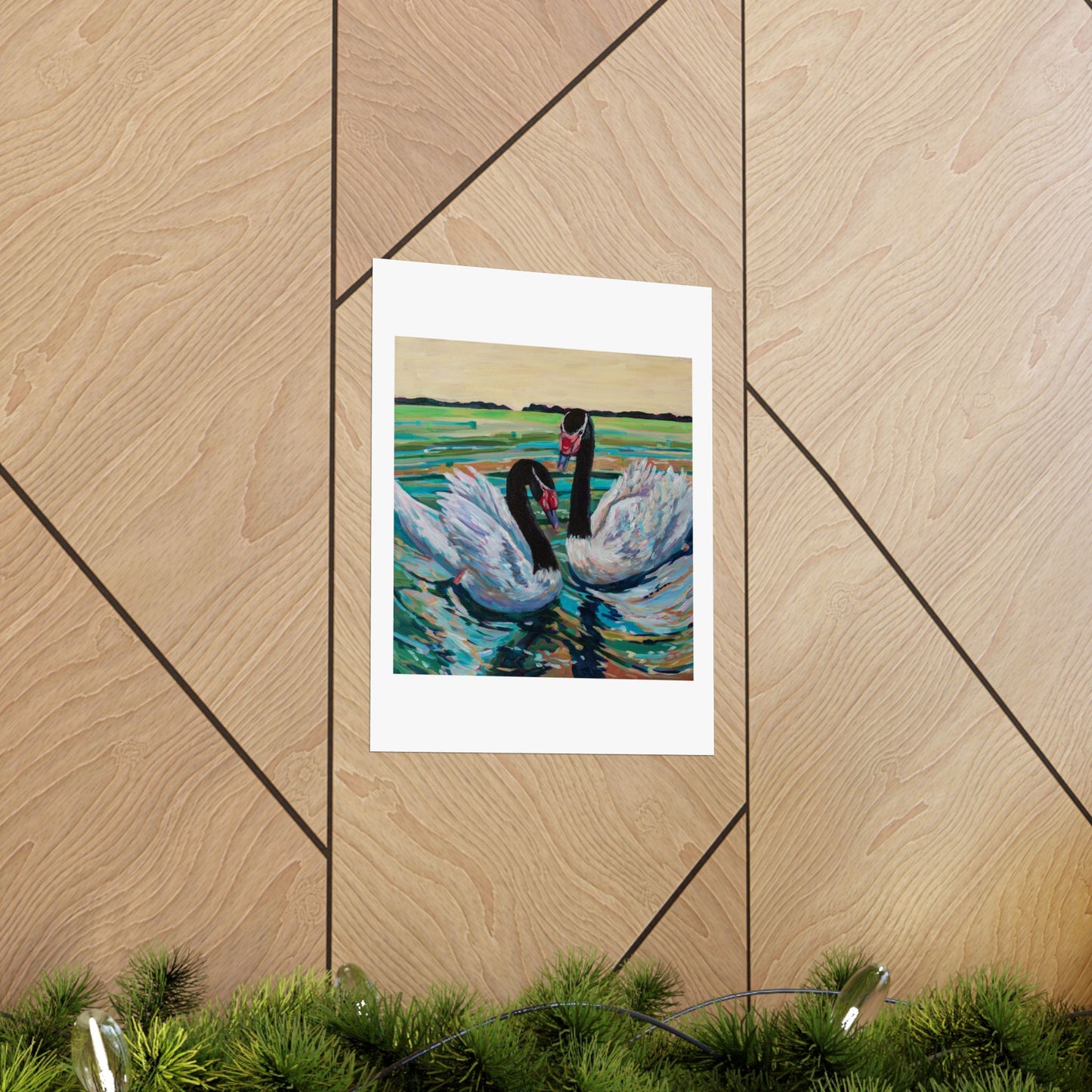 Black Neck Swan Duo— Matte Paper Poster Reproduction