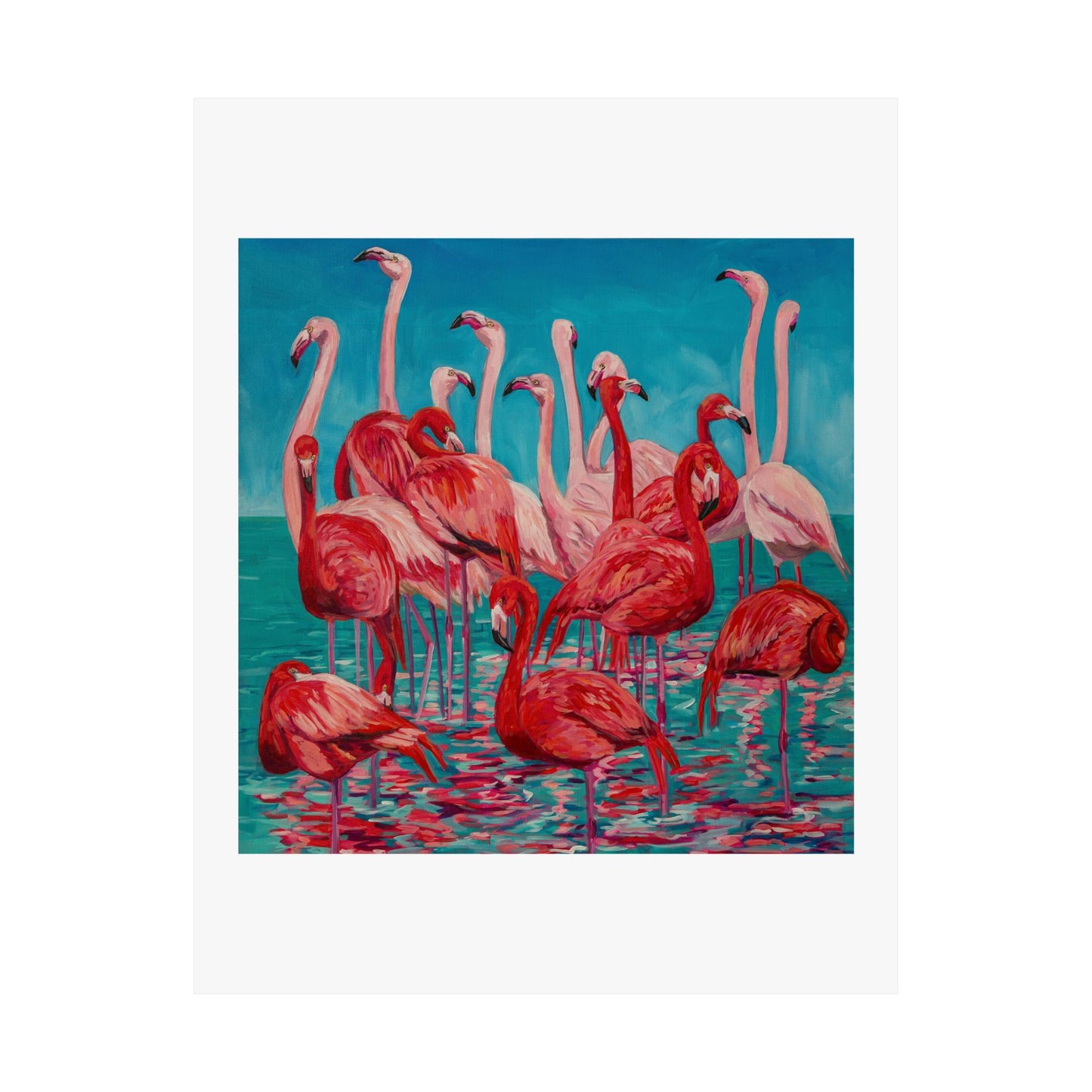Flamboyance of Flamingos— Matte Paper Poster Reproduction