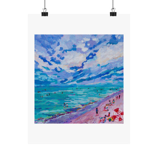 Busy Relaxing Beach Left Panel— Matte Paper Poster Reproduction
