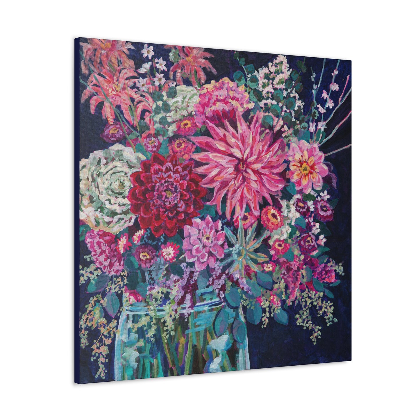 Warm Winter Floral Still Life— Gallery Wrapped Canvas Reproduction with navy edges