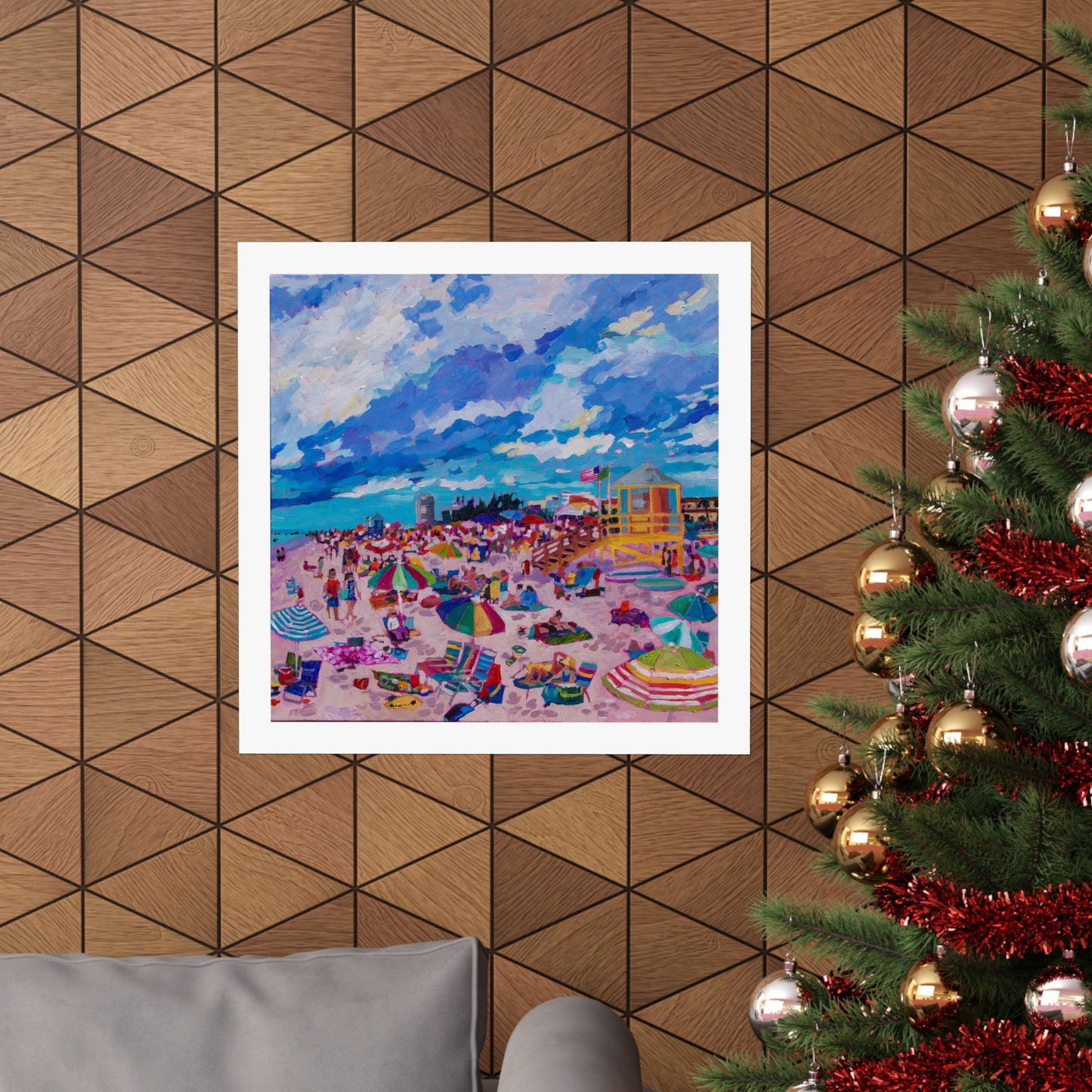 Busy Relaxing Beach Middle Panel— Matte Paper Poster Reproduction