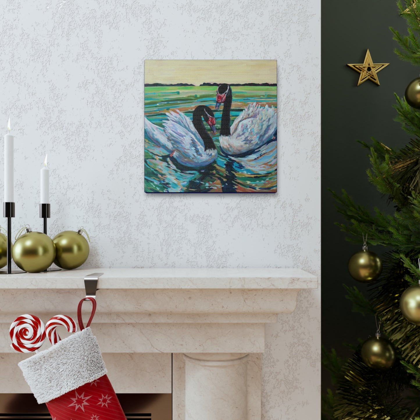 Black Neck Swan Duo— Gallery Wrapped Canvas Reproduction