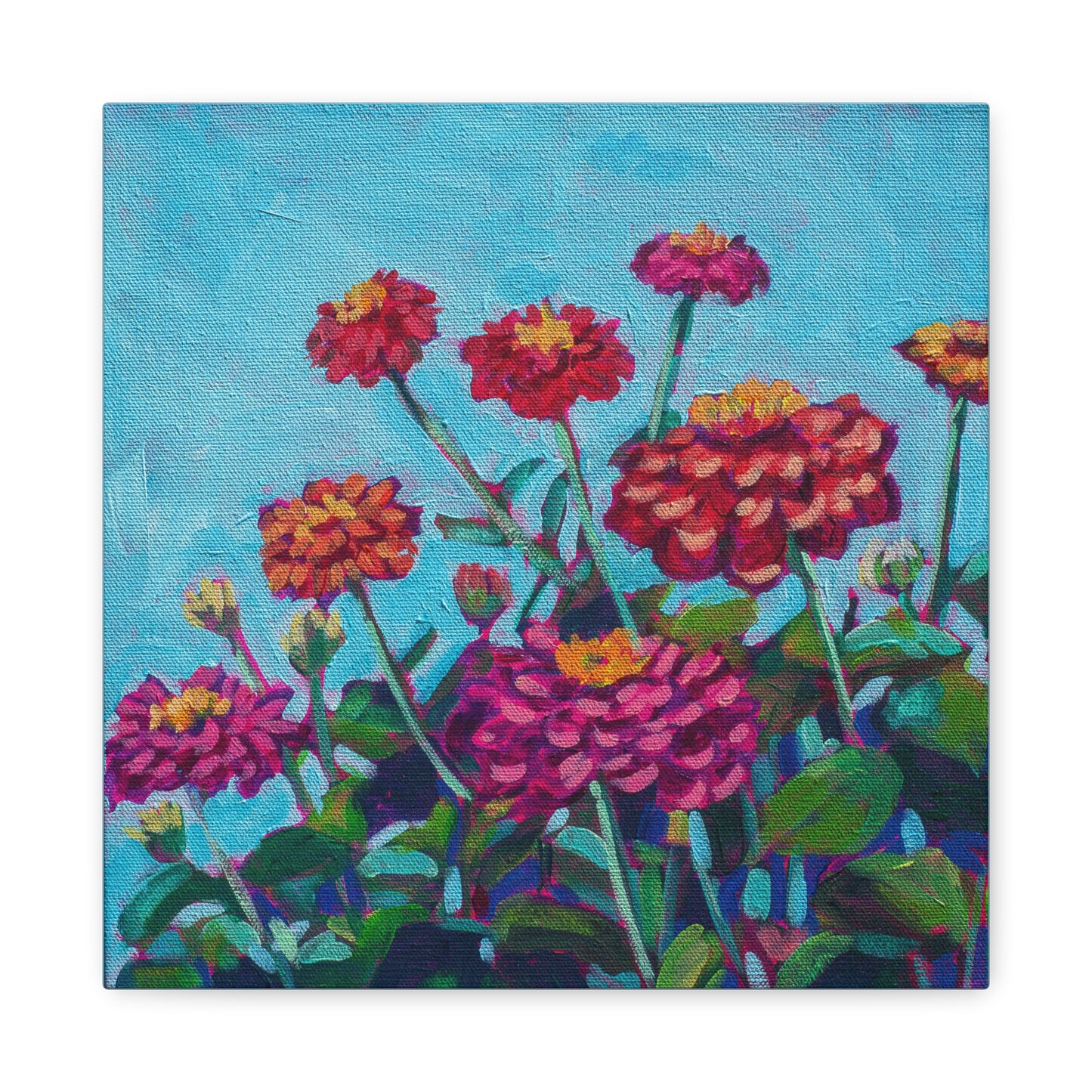 Happy Zinnias Floral—Matte Canvas, Stretched, 1.25"