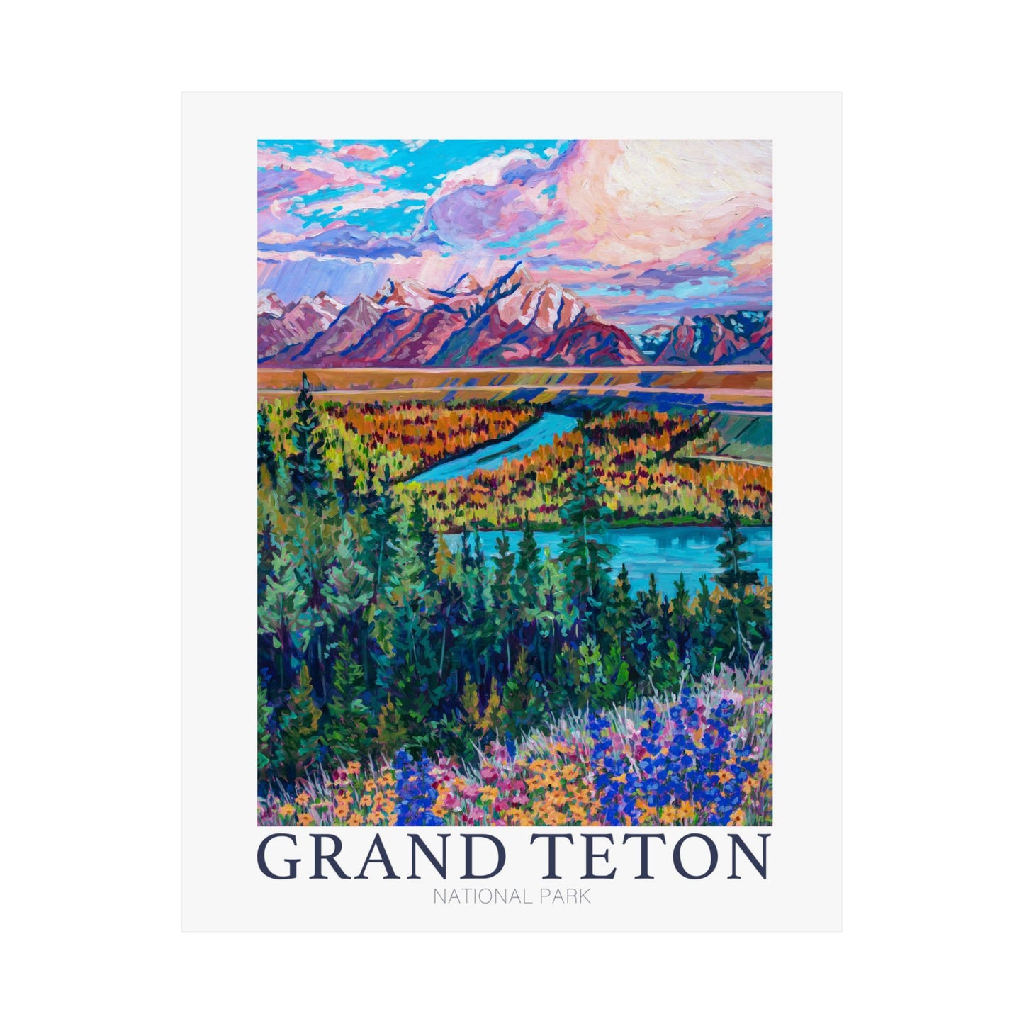 NP-8 | Grand Tetons National Park fine art print, Jackson Hole, Wyoming outdoor adventure lover souvenir poster, artist Heather Nagy