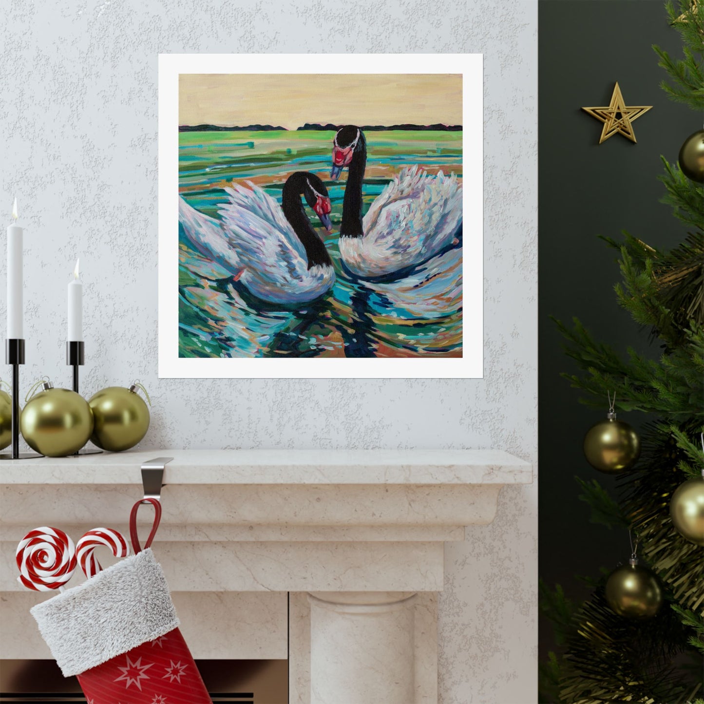 Black Neck Swan Duo— Matte Paper Poster Reproduction