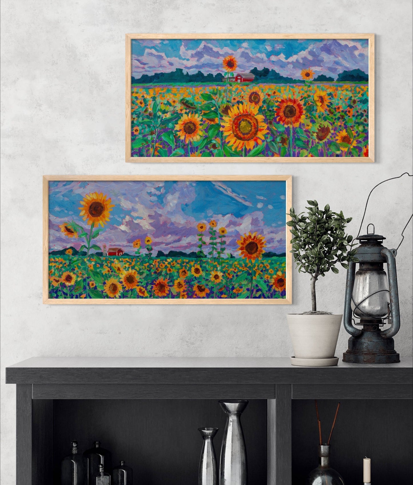 12x24 original sunflower landscape painting 2