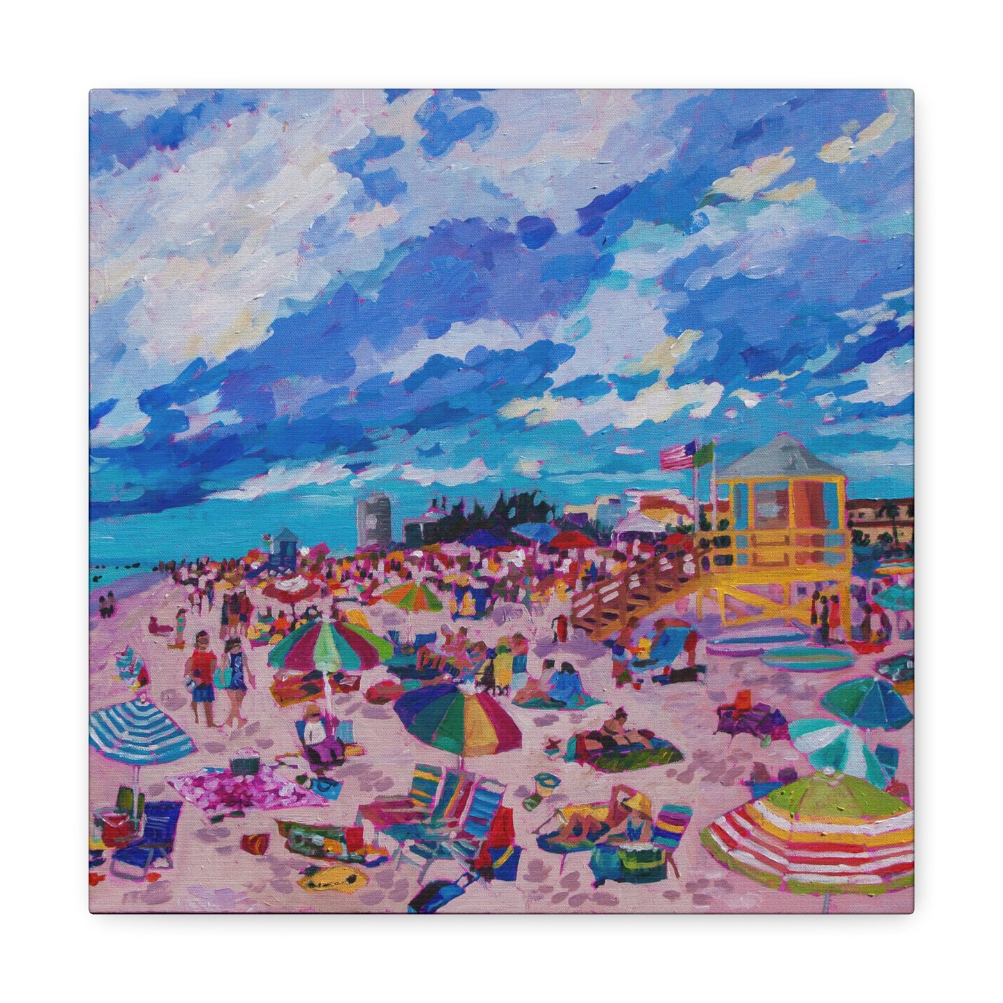 Busy Relaxing Beach Middle Panel— Gallery Wrapped Canvas Reproductions