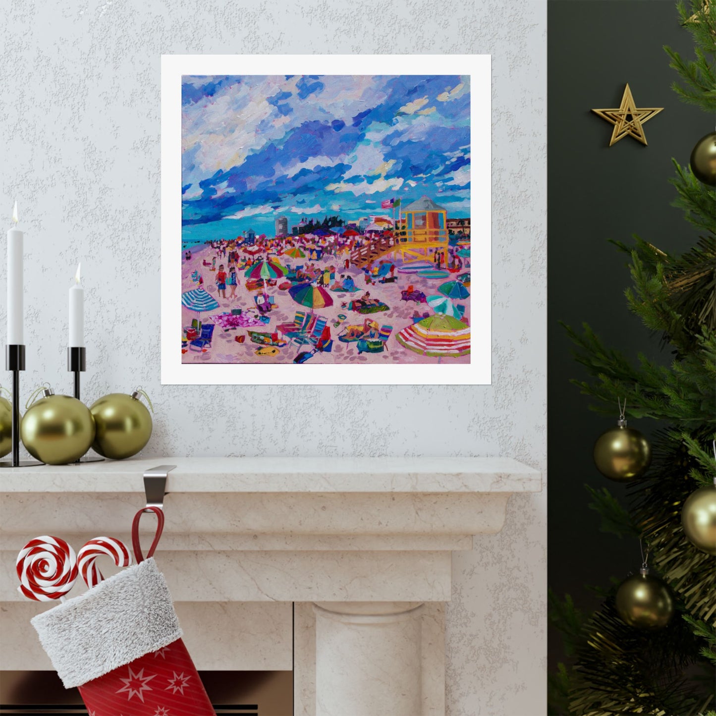 Busy Relaxing Beach Middle Panel— Matte Paper Poster Reproduction