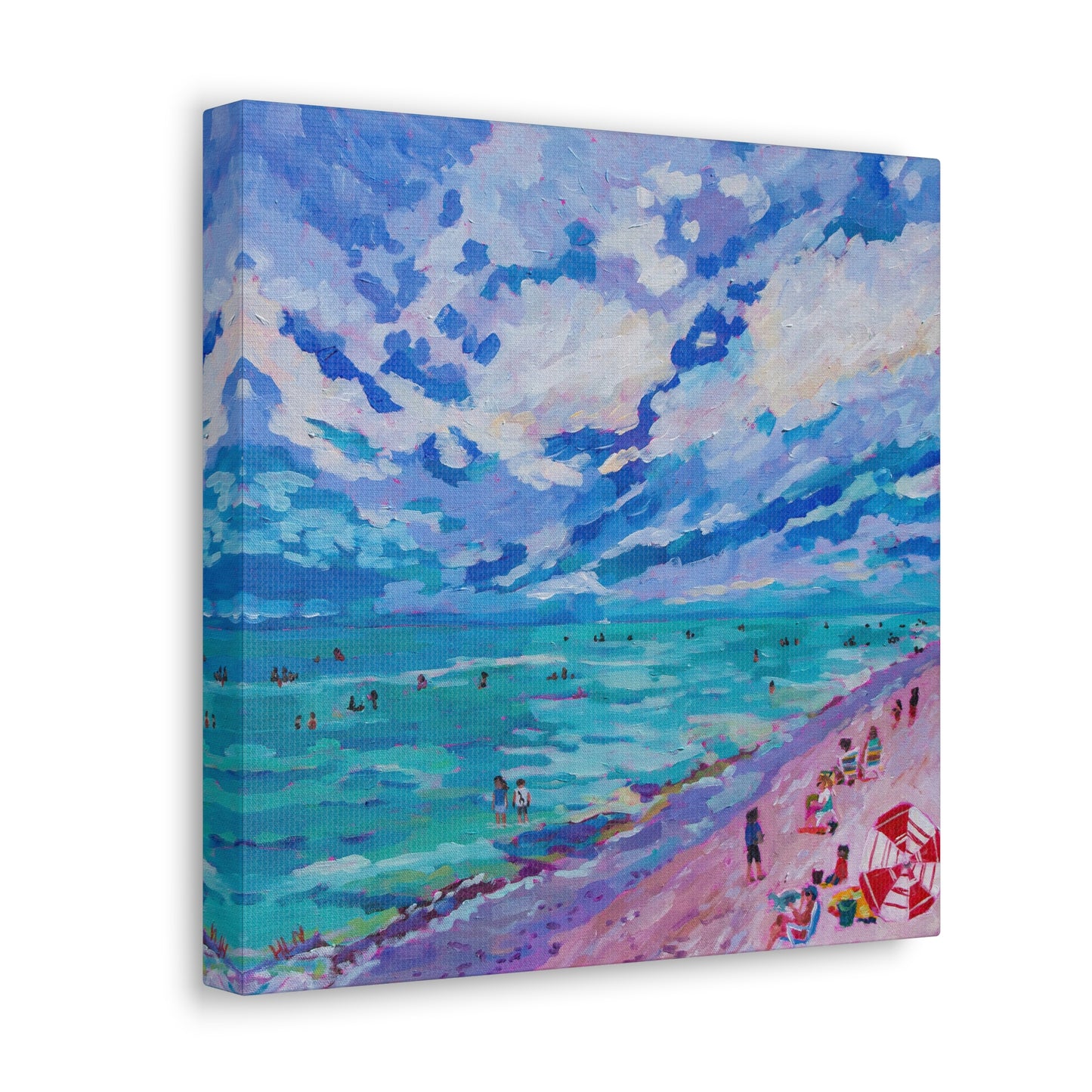 Busy Relaxing Beach Left Panel— Gallery Wrapped Canvas Reproductions