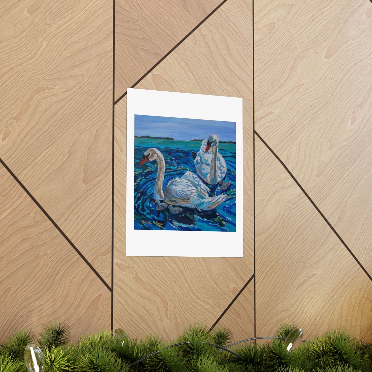 Mute Swan Family— Matte Paper Poster Reproduction