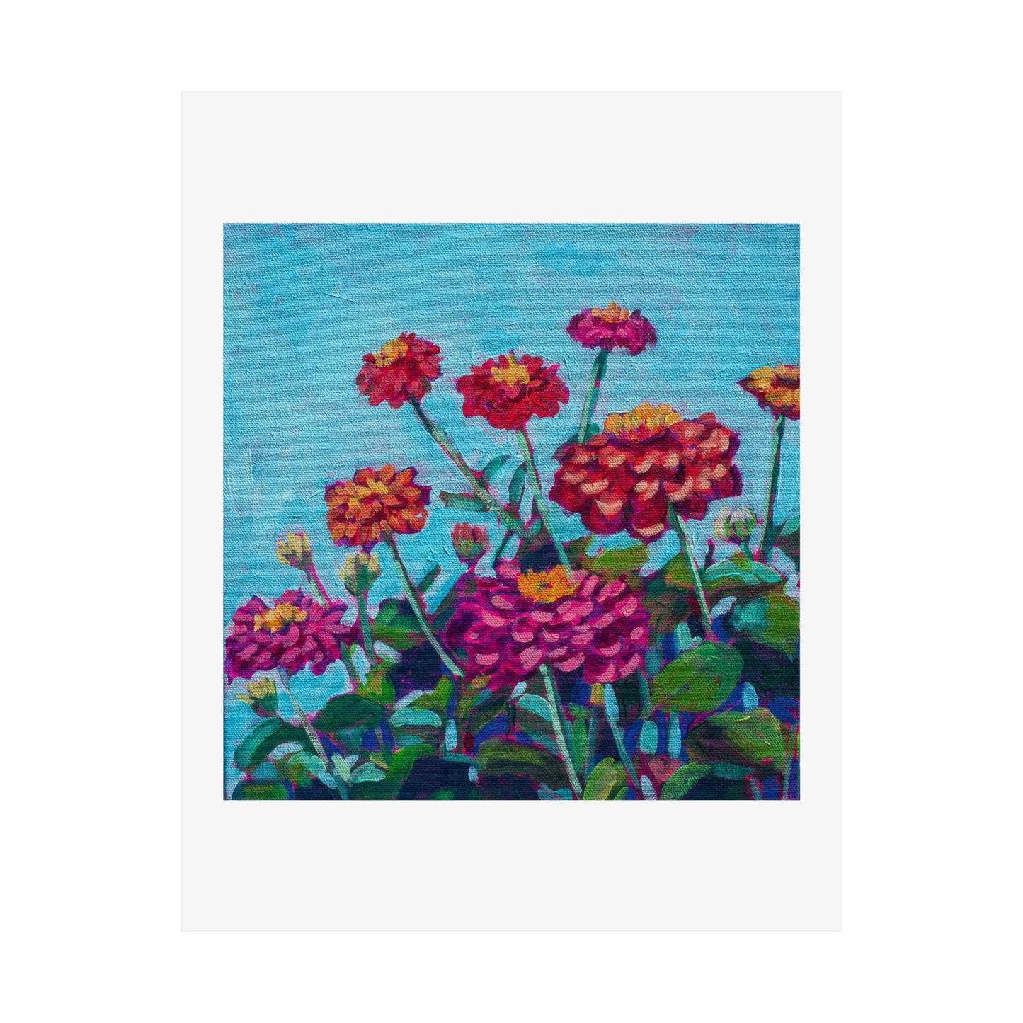 Happy Zinnias floral— Matte Paper Poster Reproduction