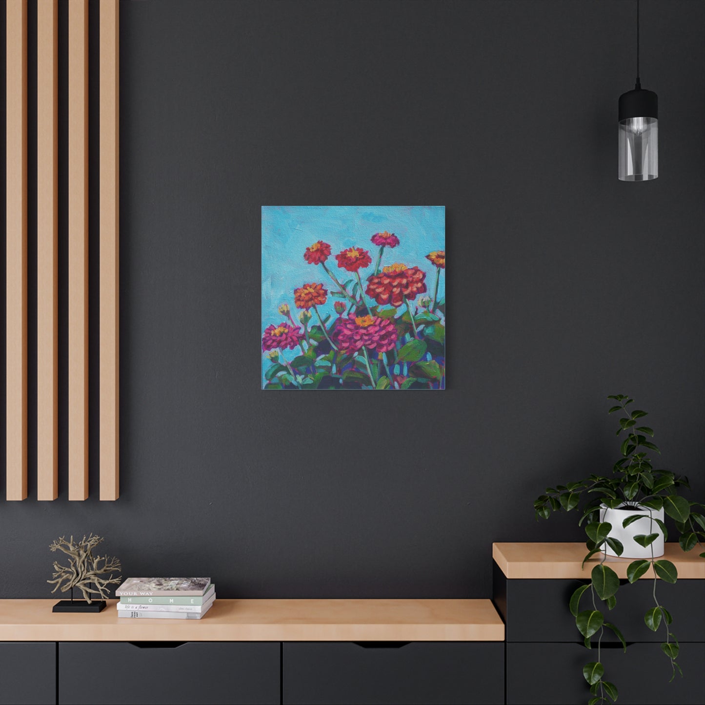 Happy Zinnias Floral—Matte Canvas, Stretched, 1.25"
